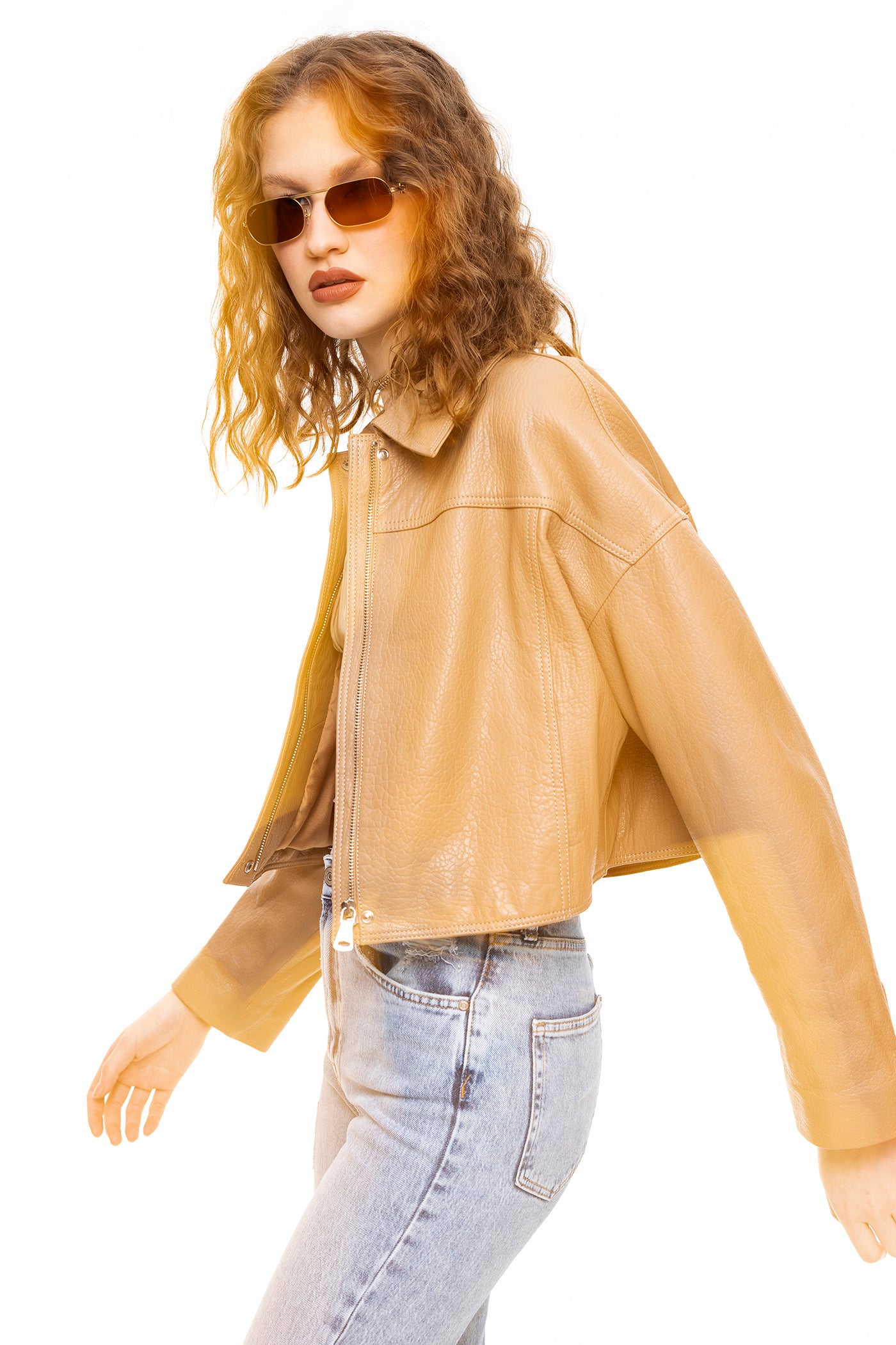 Stella | Camel Oversized Gömlek Deri Ceket