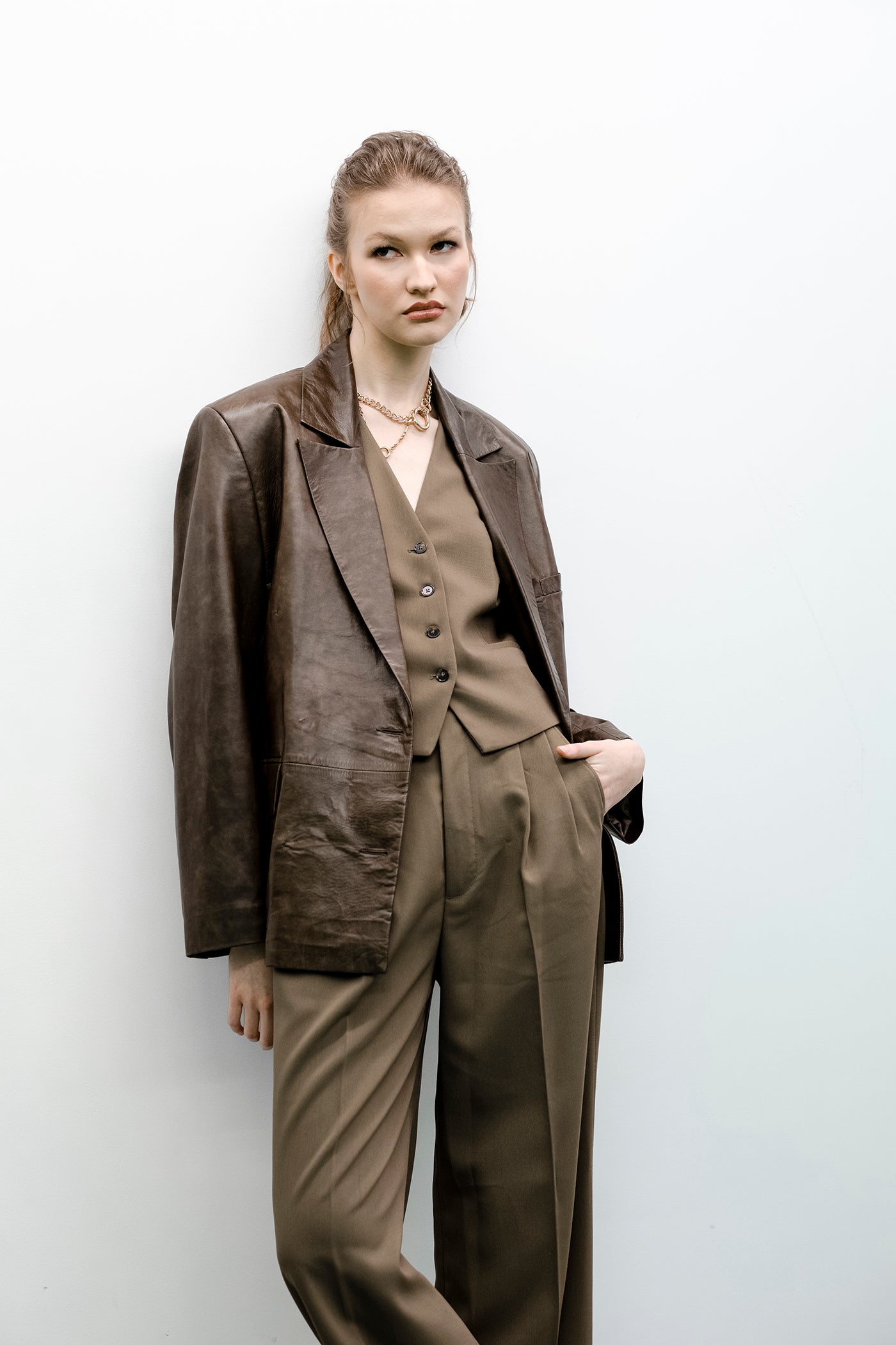 Blaze | Yeşil Kahve İnce Deri Blazer Ceket