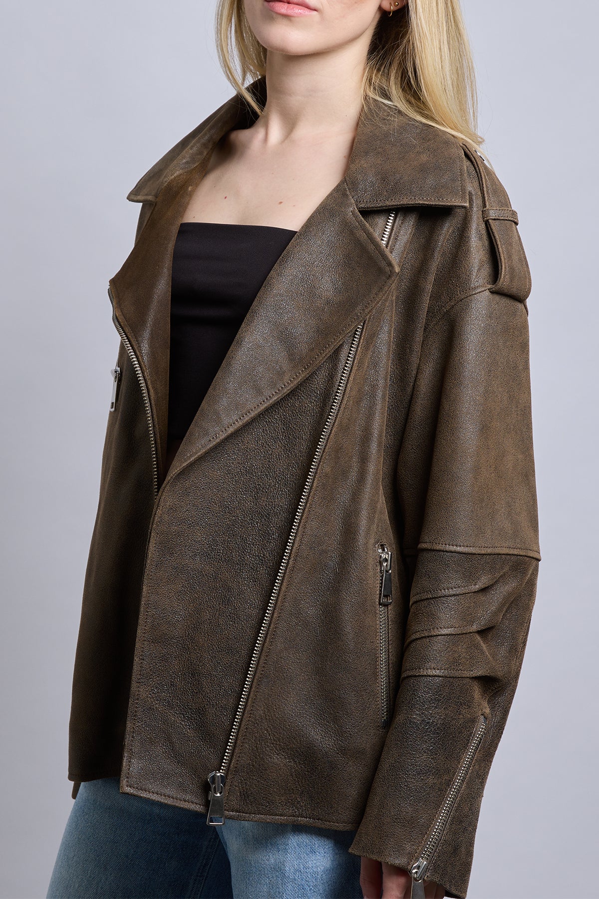 Kenny | Oversized Motorcu Deri Ceket