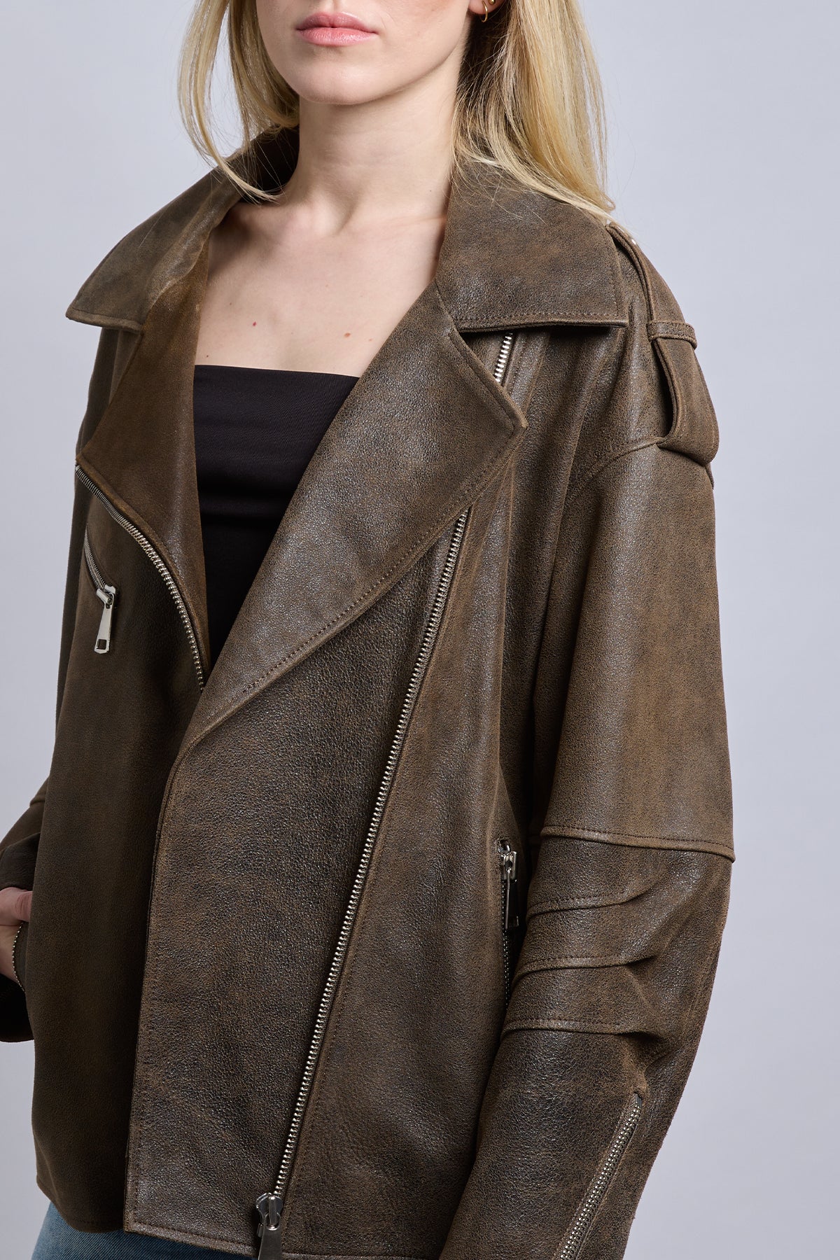 Kenny | Oversized Motorcu Deri Ceket