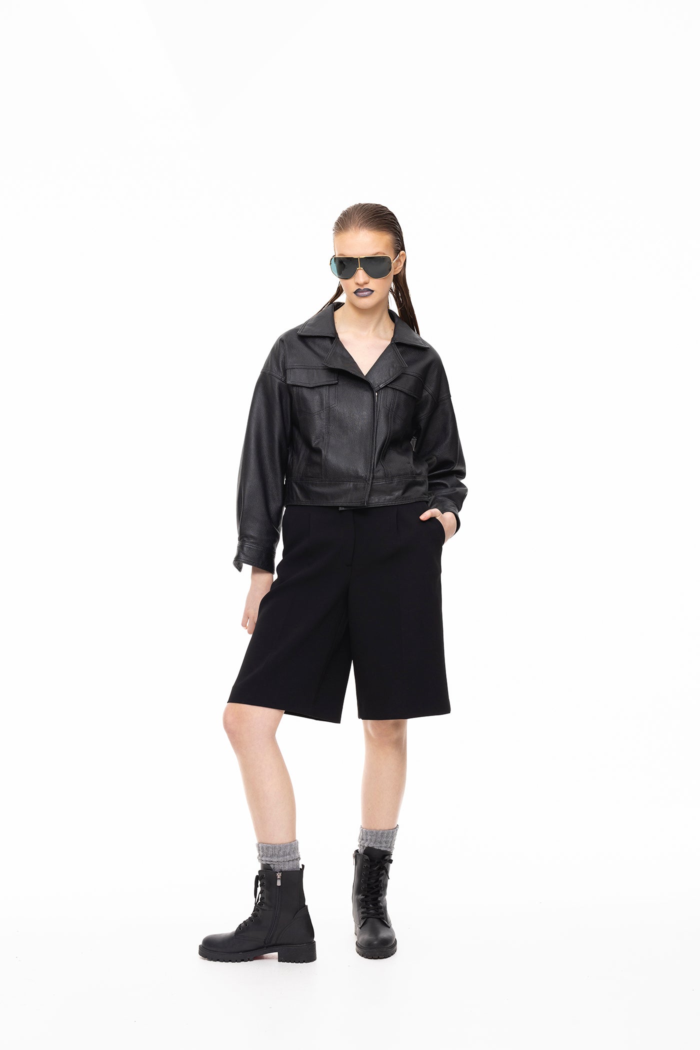 Ken | Dokulu Oversized Deri Ceket