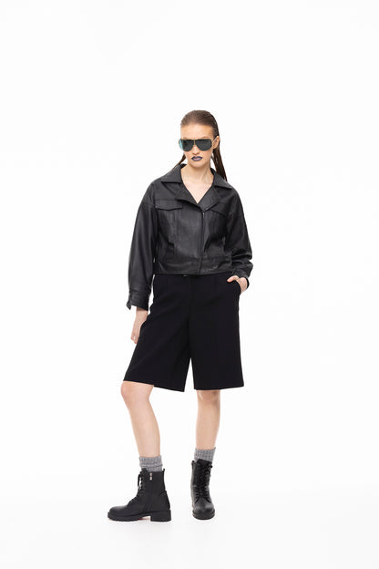 Ken | Dokulu Oversized Deri Ceket