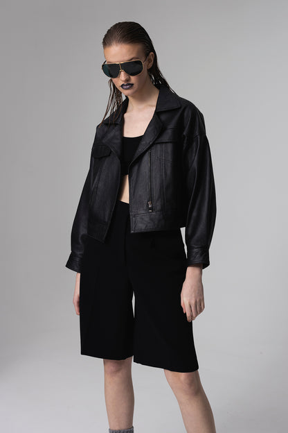 Ken | Dokulu Oversized Deri Ceket
