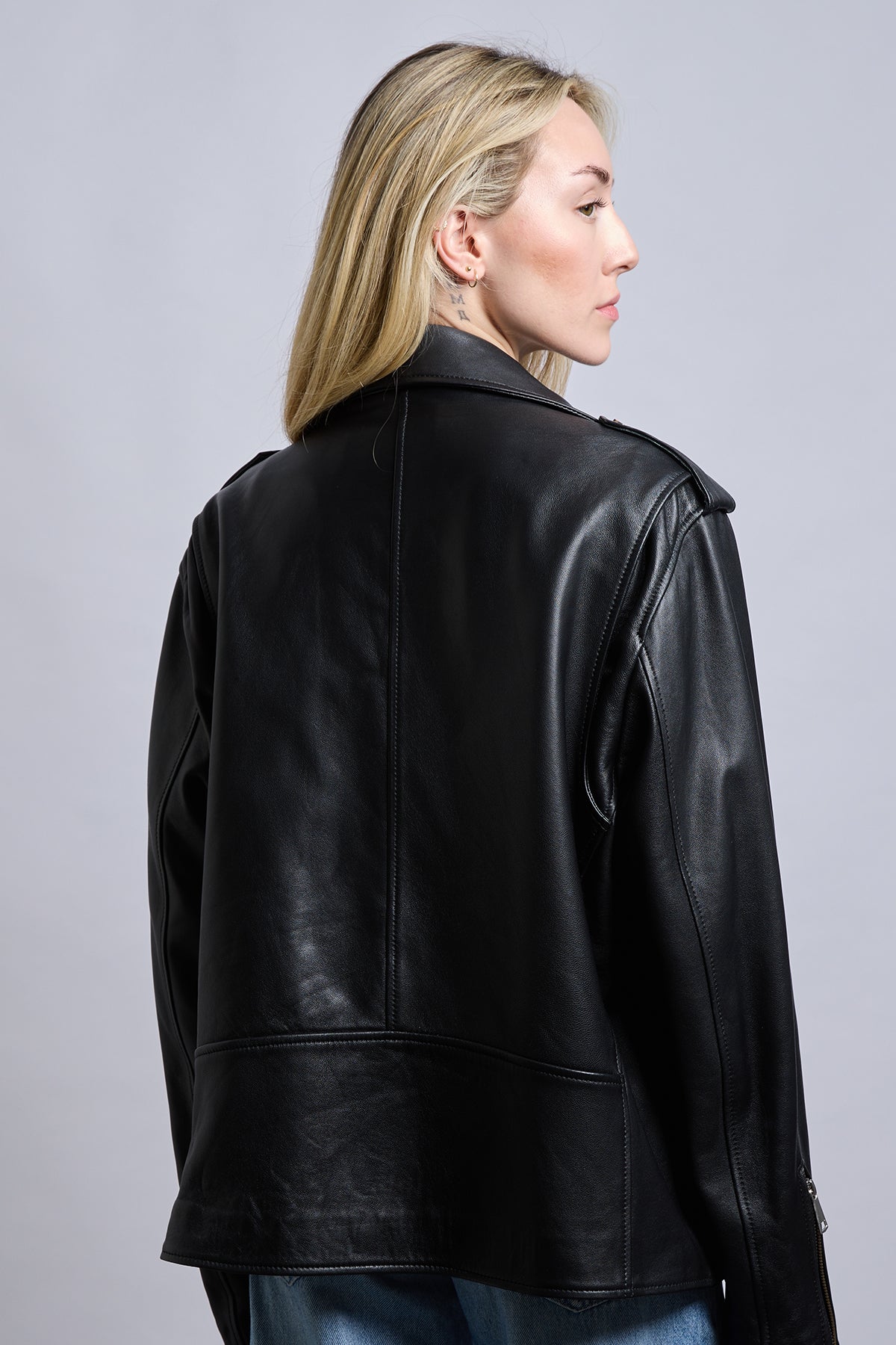 Bond | Siyah Oversized Biker Deri Ceket