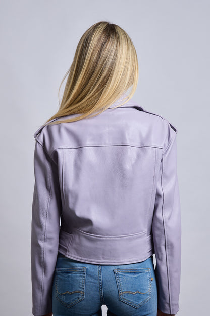 Biker | Lila Apoletli Deri Ceket
