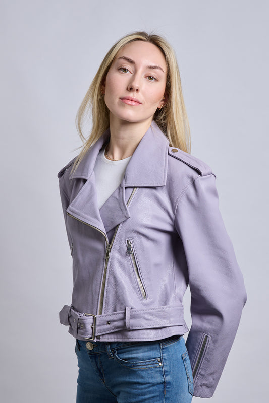 Biker | Lila Apoletli Deri Ceket