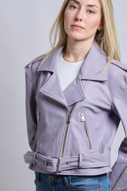 Biker | Lila Apoletli Deri Ceket