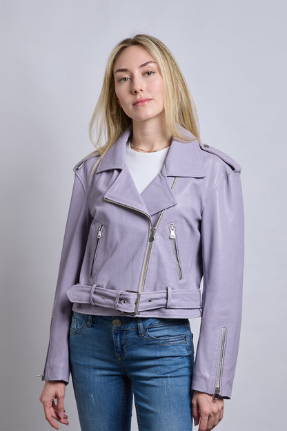 Biker | Lila Apoletli Deri Ceket