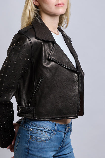 Royal Star | Siyah Biker Deri Ceket