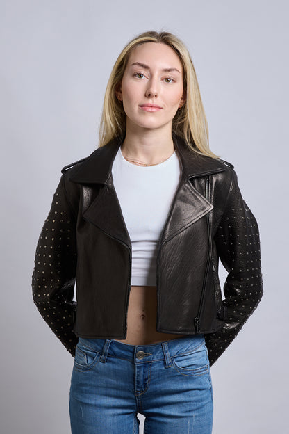 Royal Star | Siyah Biker Deri Ceket