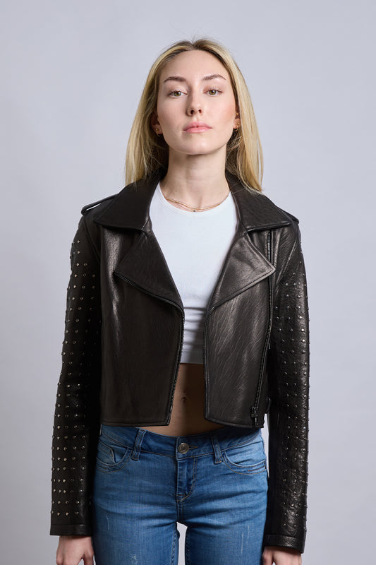 Royal Star | Siyah Biker Deri Ceket
