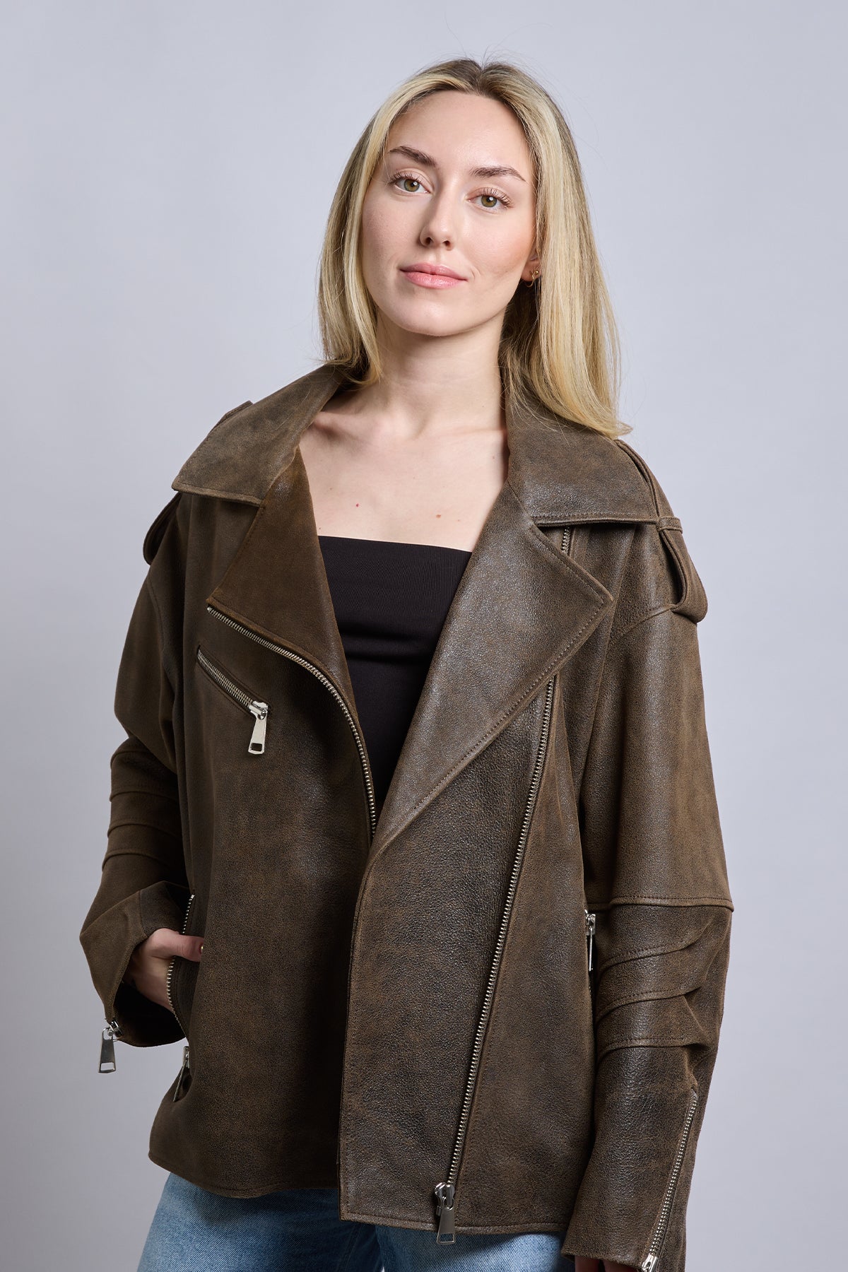 Kenny | Oversized Motorcu Deri Ceket